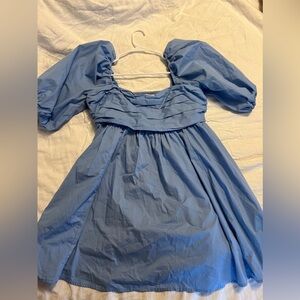 Abercrombie Emerson Poplin Puff Sleeve Mini Dress, Baby Blue, Size Large